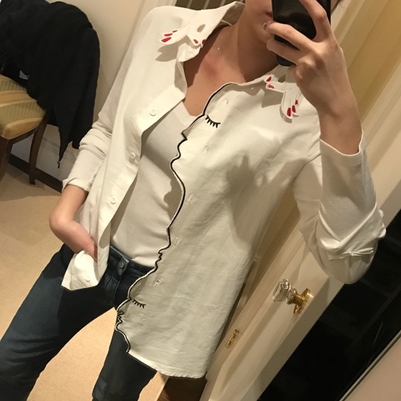 Tops - Embroidered Button Down Blouse